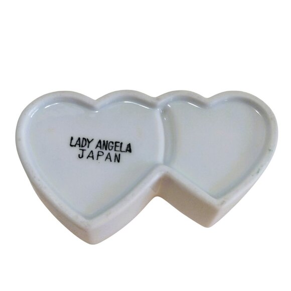 Vintage 1950's Porcelain-Double Heart Shaped-Gold Trim-Lady Angela Trinket Box - Picture 11 of 12